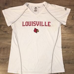 Adidas white worn women’s Louisville Cardinals yoga work out gym T shirt S